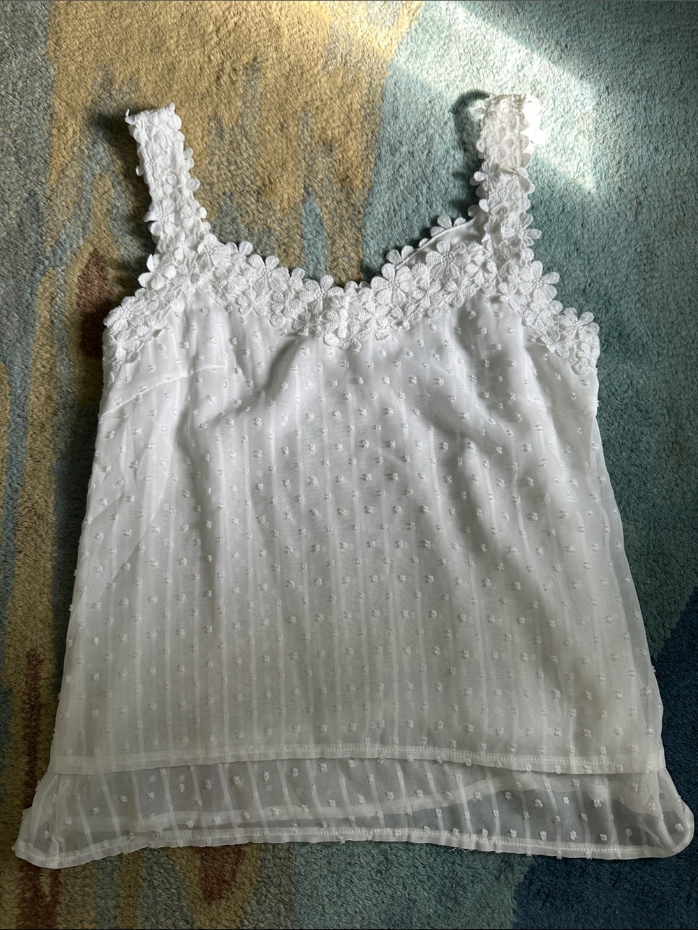 White Floral Lace Trim Cami Top - Women